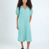 30061 Gingham Seersucker Dolly Dress - Neon Green/Denim