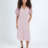 30061 Gingham Seersucker Dolly Dress - Neon Yellow/Denim/Pink