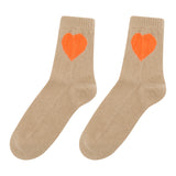 Heart Socks - Camel/Neon Orange