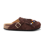 Dandara Suede Fringe Clogs - Maroon