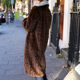 Long Faux Fur Cable Cardigan Coat- Espresso