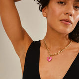 Charm Big Heart Pendant - Pink/Gold