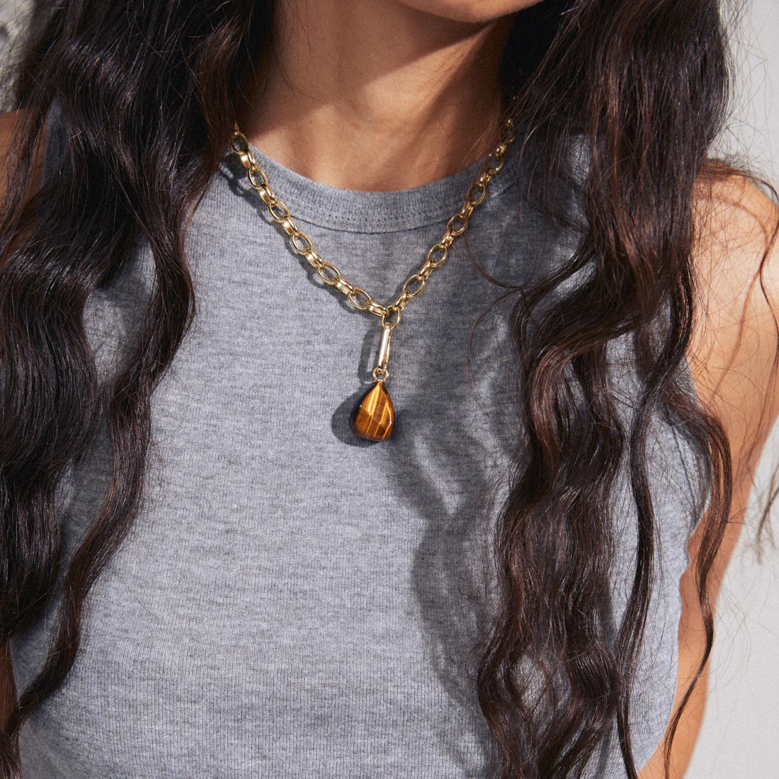 Charm Tiger Eye Pendant - Gold