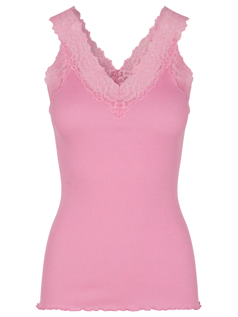 Rosemunde Organic Top w/ Lace - Bubblegum Pink