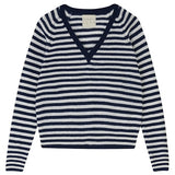 Crop Stripe Vee Jumper - Navy/Cream