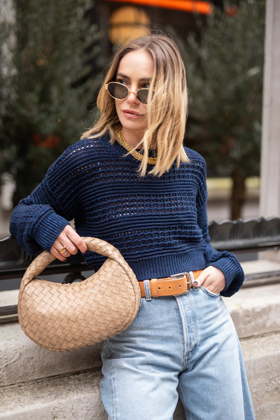 Sofia Crochet Jumper - Navy