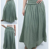 5103 Shirred Waist Cotton Ankle Length Skirt - Khaki