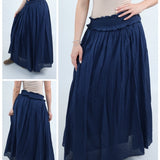 5103 Shirred Waist Cotton Ankle Length Skirt - Navy