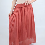 5103 Shirred Waist Cotton Ankle Length Skirt - Terracotta
