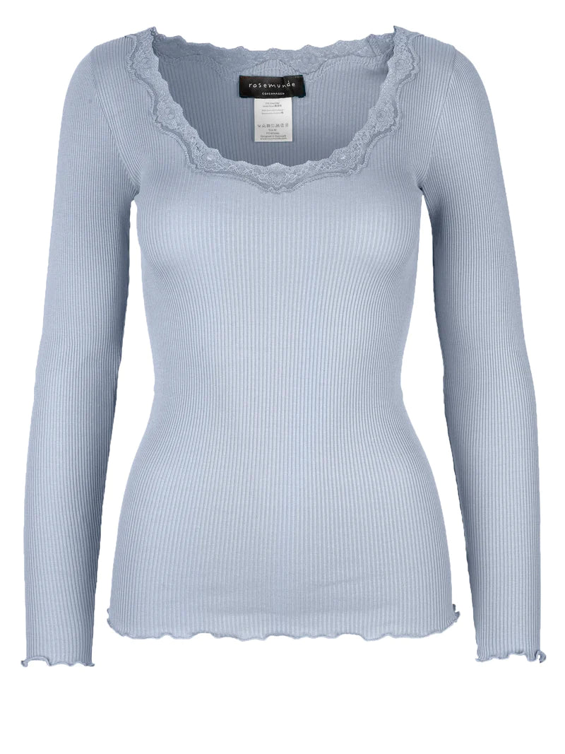 Rosemunde Silk T-shirt w/ Lace - Heather Sky