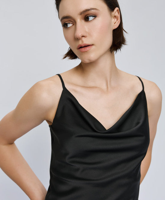 Draped Top with Straps - Black