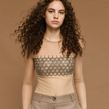 Bodysuit with Rhinestones - Beige