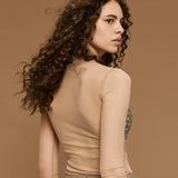 Bodysuit with Rhinestones - Beige