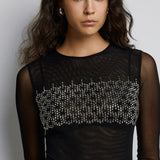 Bodysuit with Rhinestones - Black