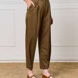 Trousers with Buttoned Hem - Olive