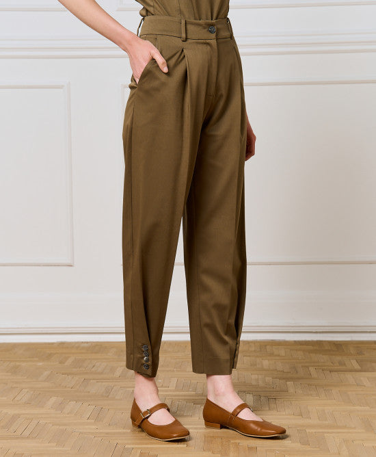 Trousers with Buttoned Hem - Olive