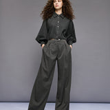 Wide-leg Trousers with Pleats - Coal