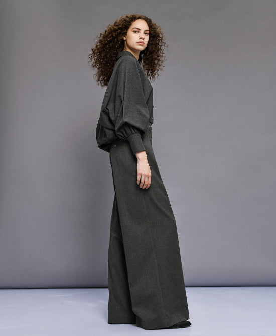 Wide-leg Trousers with Pleats - Coal