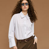 Striped Shirt with Wide Cuffs - Off White