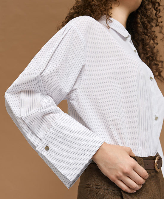Striped Shirt with Wide Cuffs - Off White