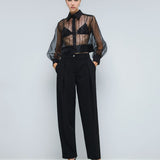 Organza Shirt with Sequins - Black