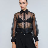 Organza Shirt with Sequins - Black