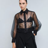 Organza Shirt with Sequins - Black