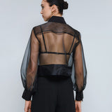 Organza Shirt with Sequins - Black