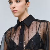 Organza Shirt with Sequins - Black
