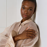 Organza Shirt with Ruffled Cuffs - Vanilla