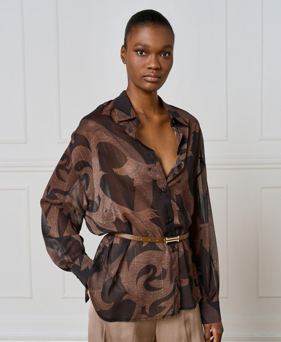 Printed Mesh Shirt - Coffee
