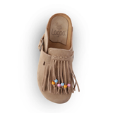 Dandara Suede Fringe Clogs - Sand
