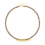 Beaded Necklace with CZ Cluster - Tiger's Eye