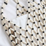 Pia Wooden Beaded Bag - White/Black