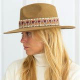 Wide Brim Ethnic Band Fedora Hat - Camel