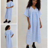 8716G Gingham Baby Doll A-line Dress - Pale Blue