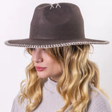 Wide Brim Stitched Fedora Hat - Chocolate