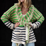 Capri Cardigan - Green Stripe