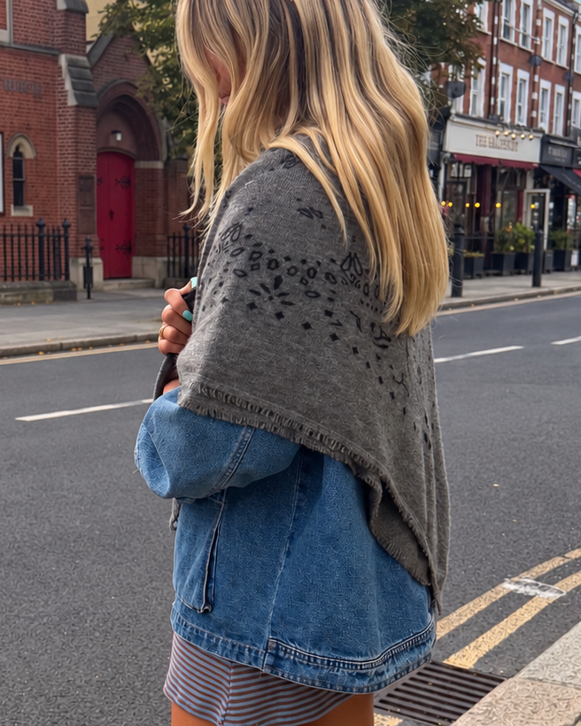 Large Cashmere Square Bandana Scarf - Grey