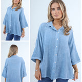 9761F Button Through Gauze Shirt - Light Denim
