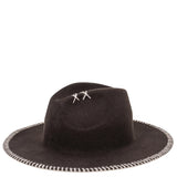 Wide Brim Stitched Fedora Hat - Chocolate