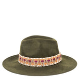 Wide Brim Ethnic Band Fedora Hat - Loden