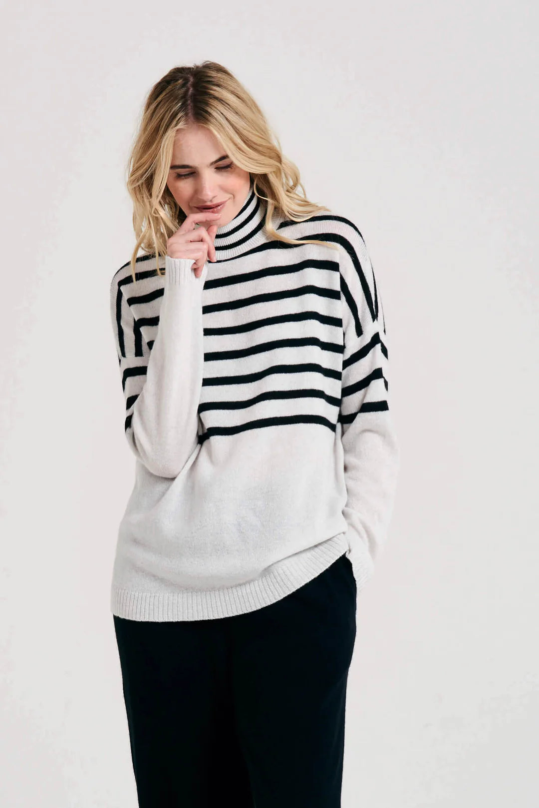 Jumper 1234 Half Stripe Roll Neck - Marble/Black
