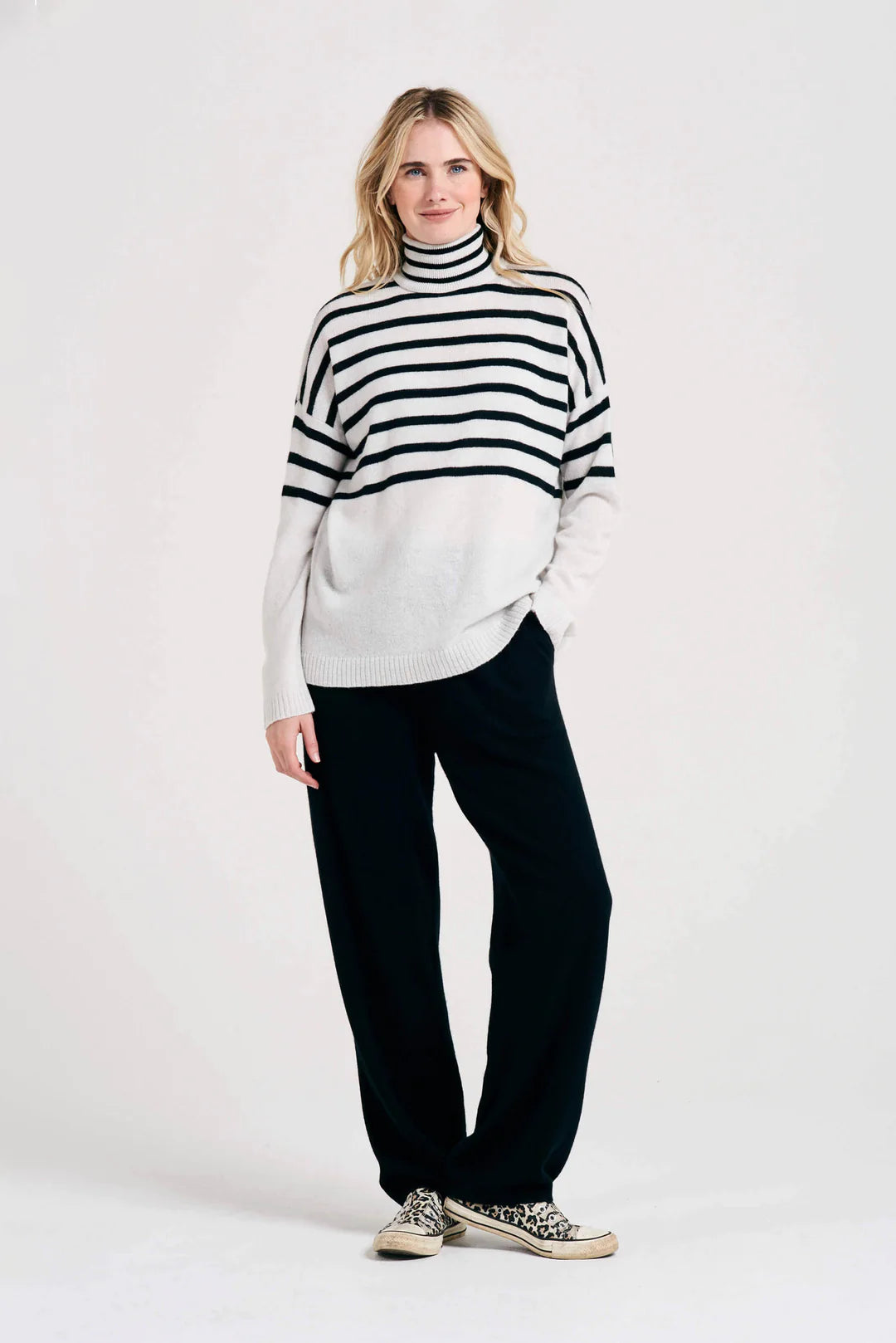 Jumper 1234 Half Stripe Roll Neck - Marble/Black