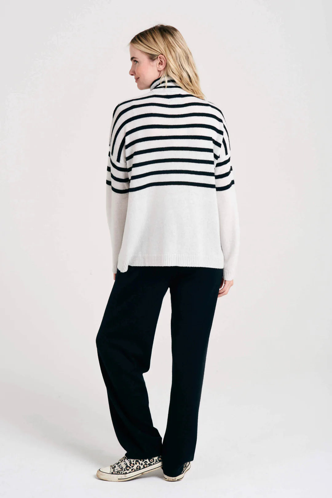 Jumper 1234 Half Stripe Roll Neck - Marble/Black