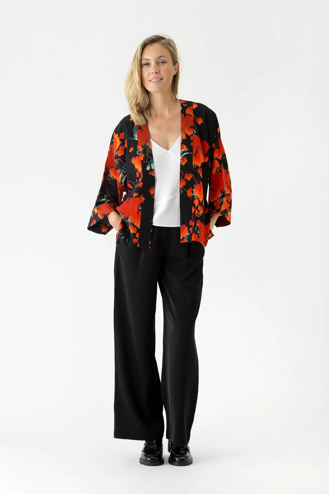 One Hundred Stars Crepe Kimono - Acer Black