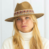 Wide Brim Ethnic Band Fedora Hat - Camel