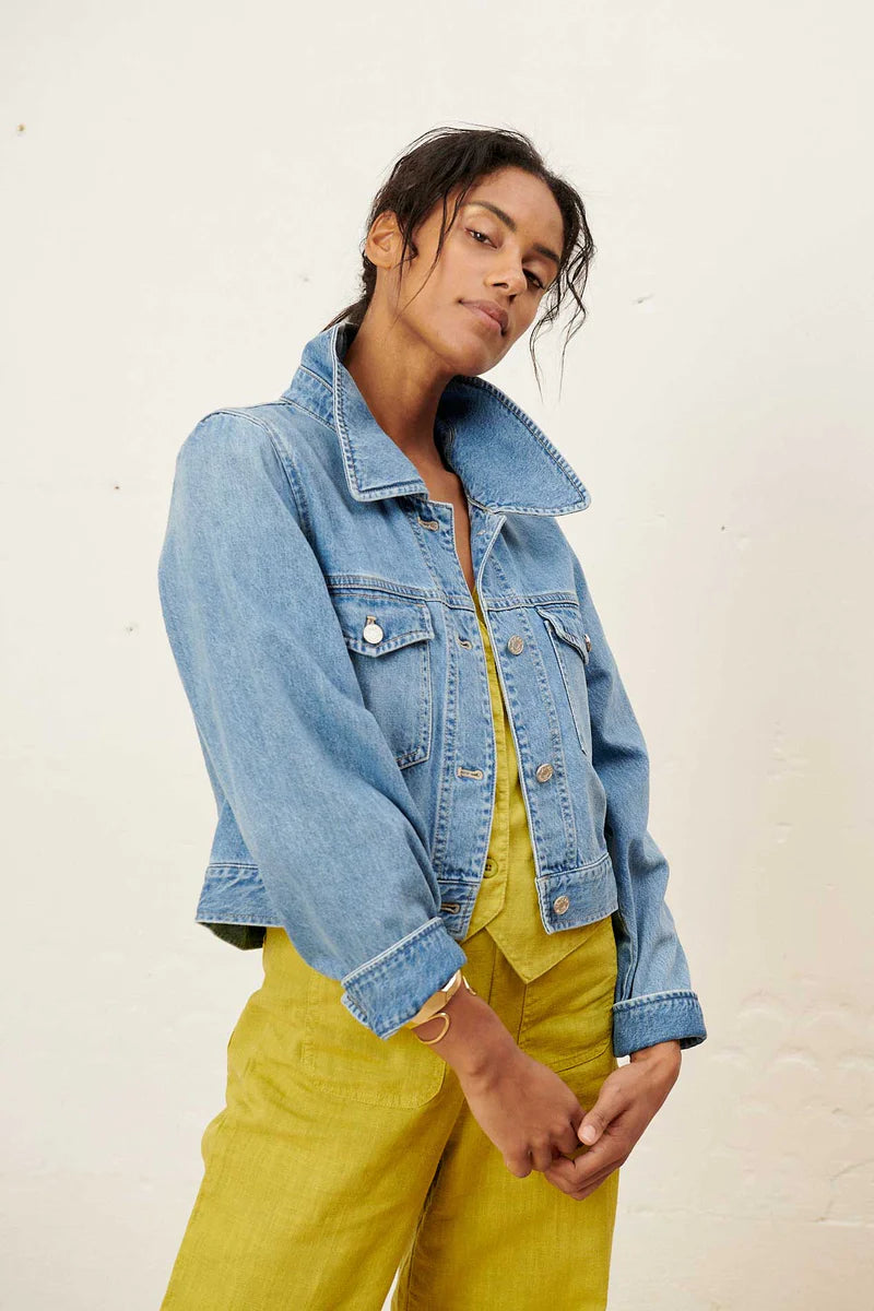 Cropped boxy denim jacket clearance