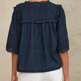 Brea Frill Emb Top - Navy