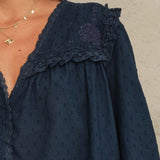 Brea Frill Emb Top - Navy